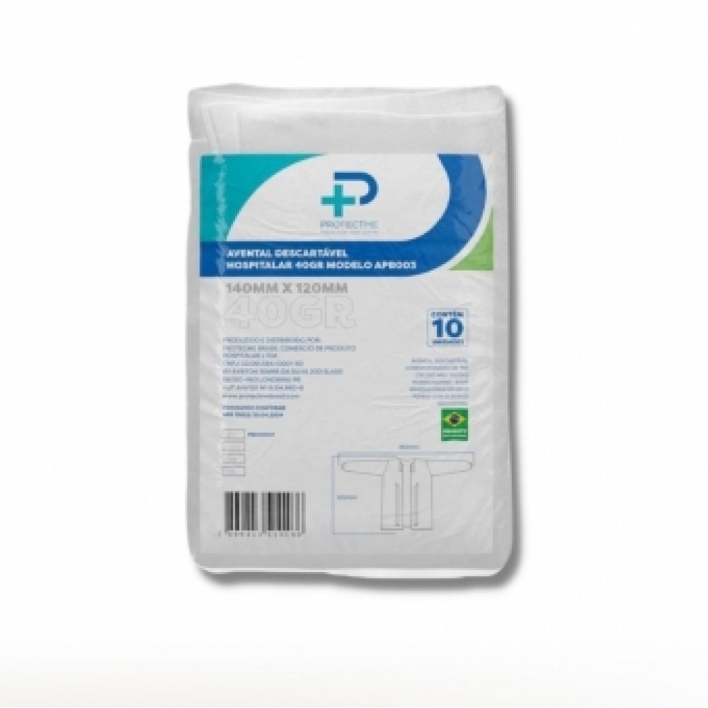 10 Und Avental Hospitalar Manga Longa Protecme Branco