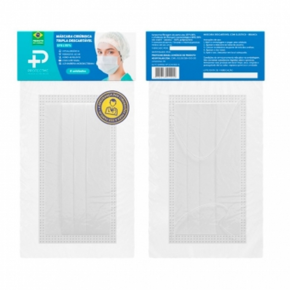 6 Unidades Máscara Cirúrgica Descartável Tripla Protecme C Clipe Nasal Elástico E Selo Da ANVISA