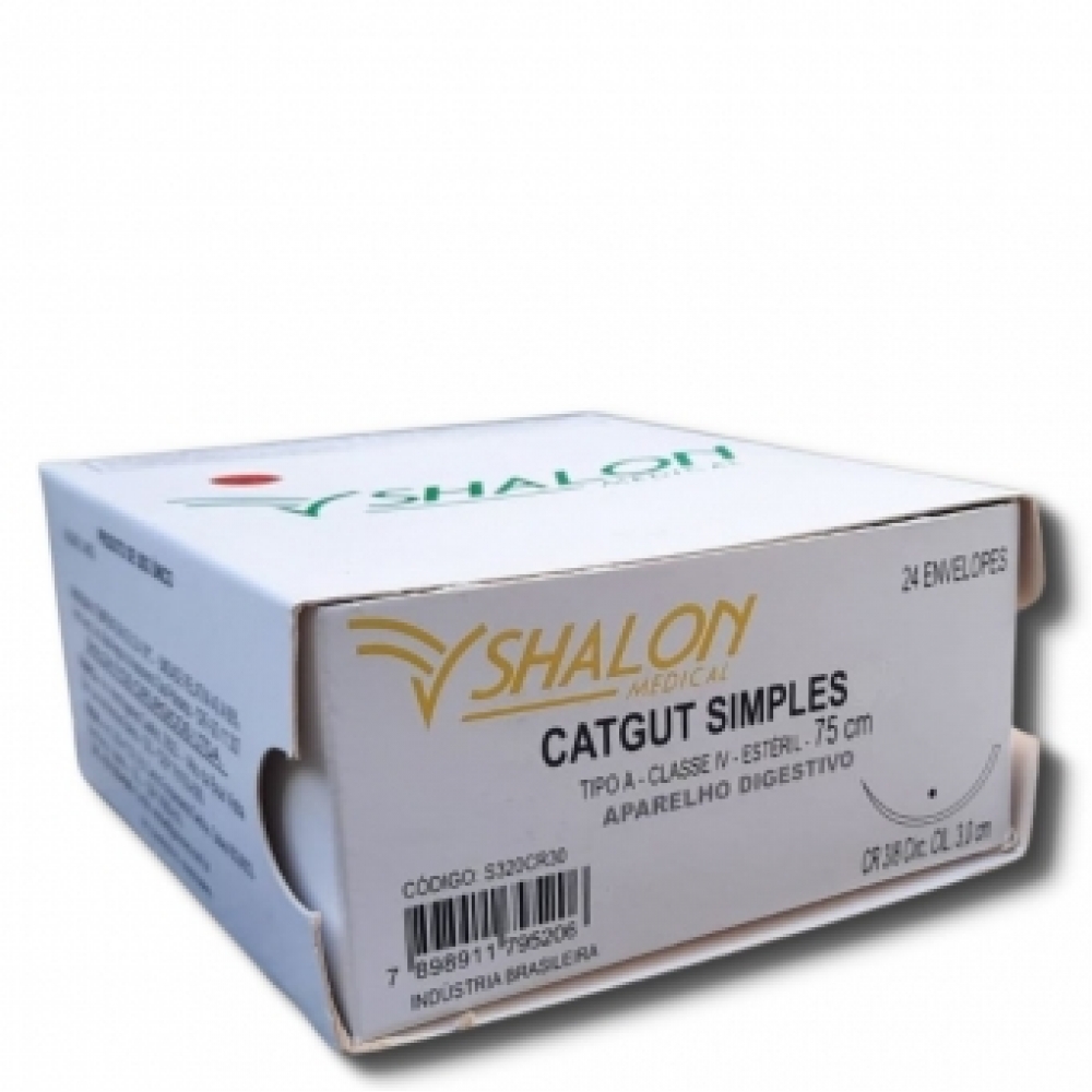 Fio Sutura Catgut Dig. Shalon 75 cm 38 CIR CIL3 24Un