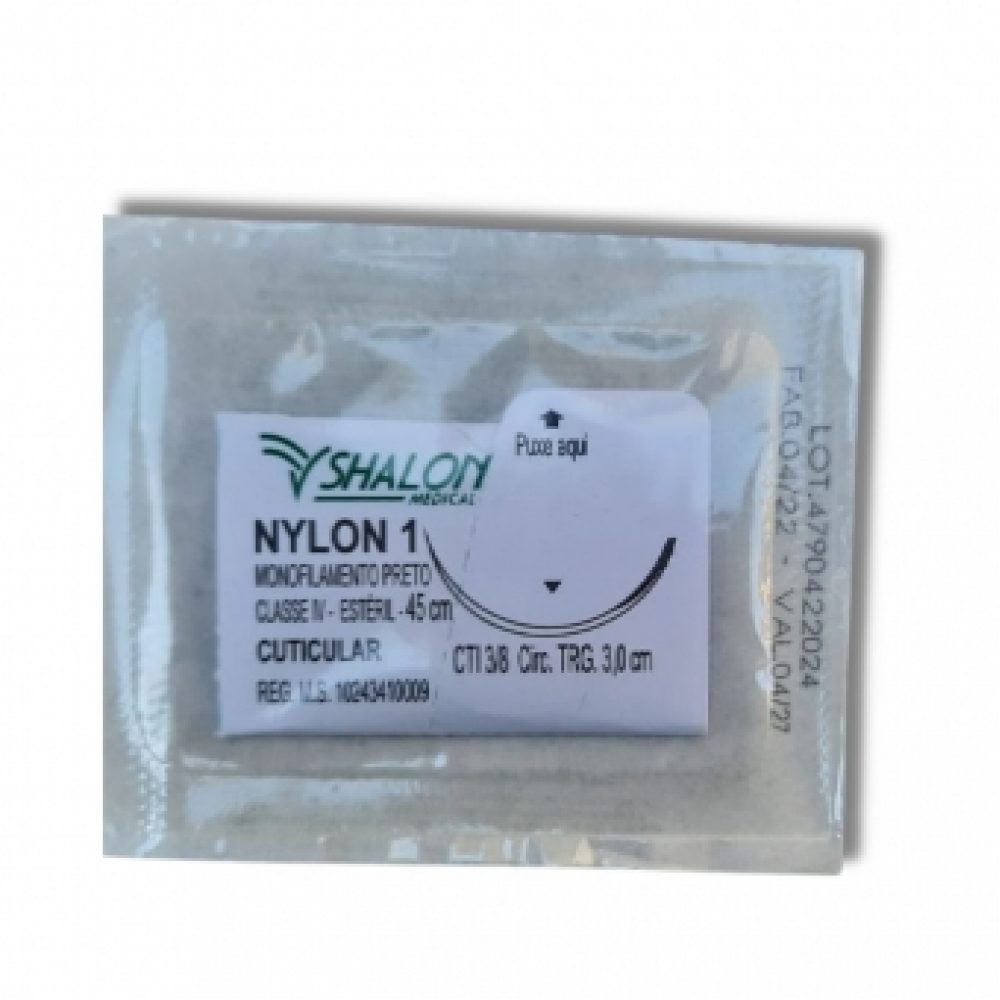 Fio Sutura Nylon Pret Shalon 45 cm 38 CIR TRG 3