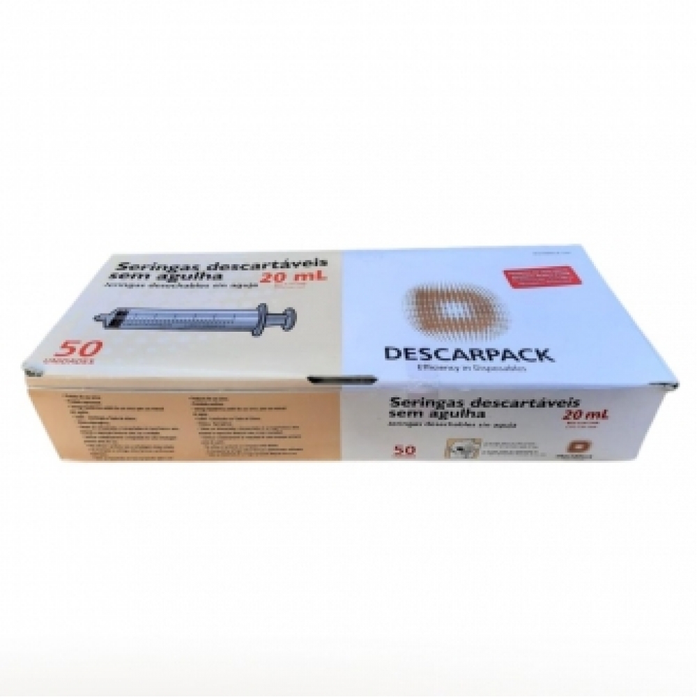 Seringa Descartável Luer Lock SAgulha Descarpack  20ml 50 Und