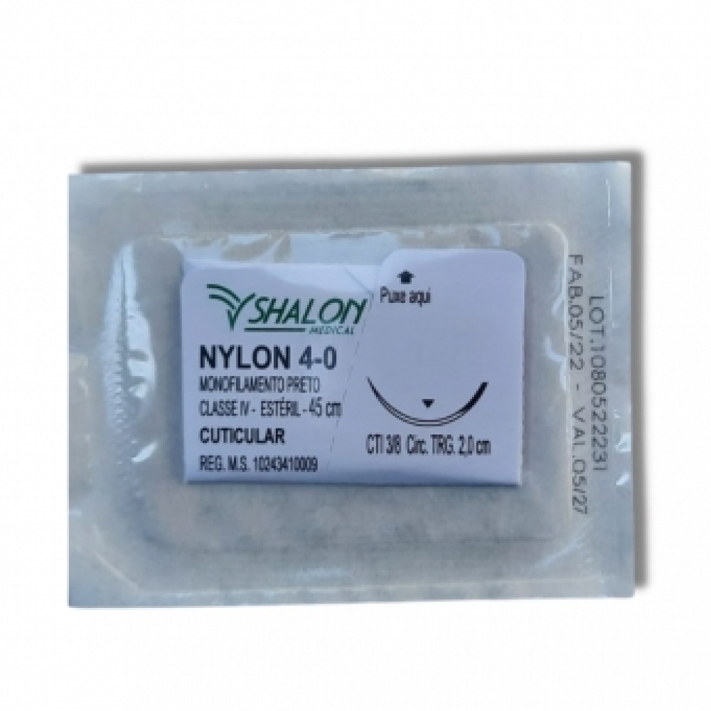 Fio Sutura Nylon Pret Shalon 45 cm 38 CIR TRG 2