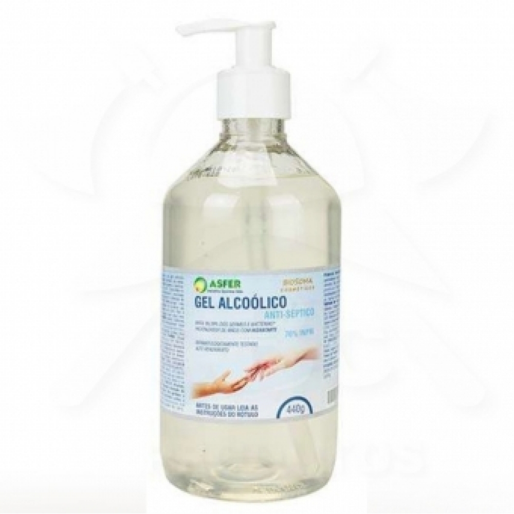 Álcool Gel Anti Séptico 70% ASFER Hidratante C Pump 440g
