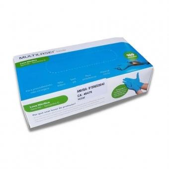 Luva Procedimento Nitrílica SPó Multilaser 100 Und Azul